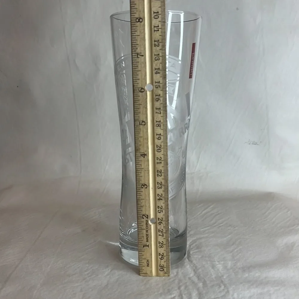 Peroni Beer Drinking Glass Clear Etched 8 1/4 Inches Tall 3 Inches Diame…